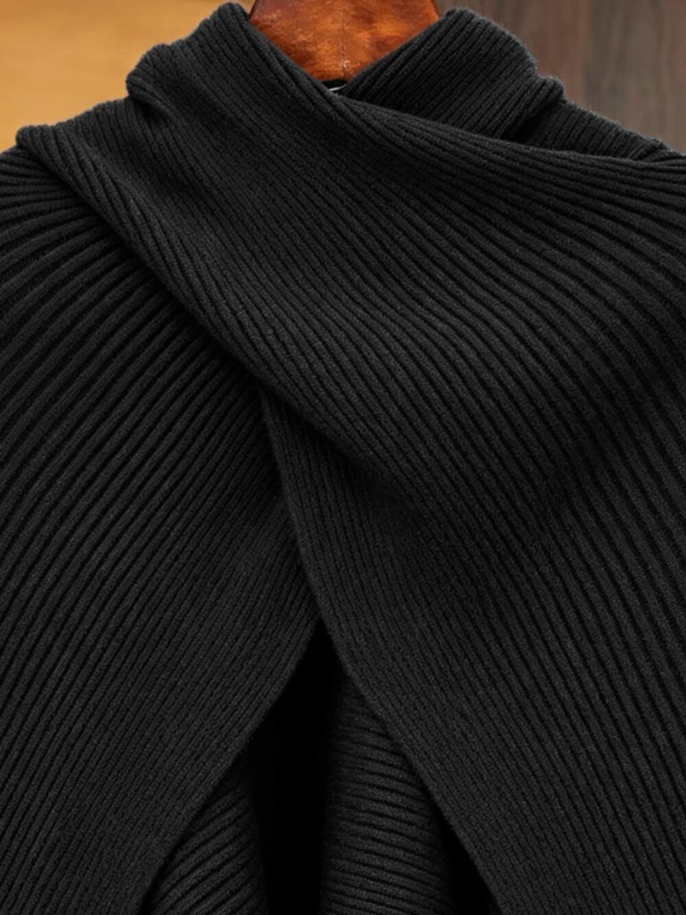 Black Casual Women's Unlined Batwing Cowl Neck Asymmetrical Micro Crop Pullovers - Picture 4 of 7